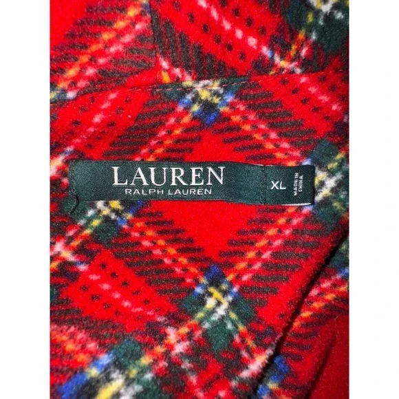 Lauren Ralph Lauren Red Plaid Fleece Pajama Set Women's XL Button Down Top Pants - Picture 7 of 10